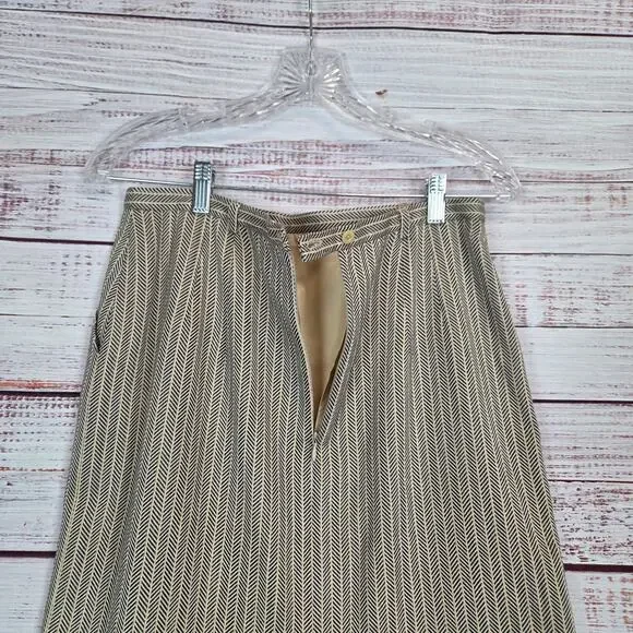 Escade Wool Silk Blend Skirt Sz 10 Tan Chevron Twill Slit Pockets Career Office